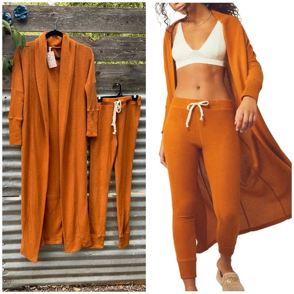NWT Free People and Chill Thermal Joggers & Long Cardigan Set - Picture 1 of 7